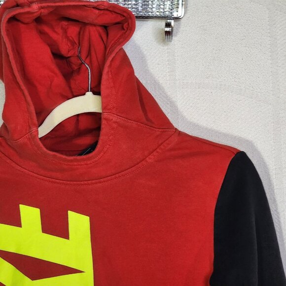 Nike Red Black LS Neon Yellow Logo Hooded Pull On Pocketed Cotton Poly Hoodie L - Picture 7 of 16